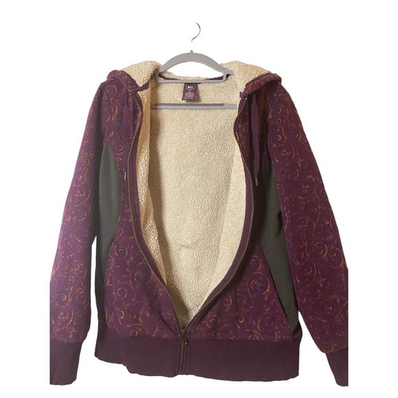 REI Sweater Womens Purple Green Sherpa Lined Hiking Outdoors Casual Ladies Sz M - Picture 2 of 10